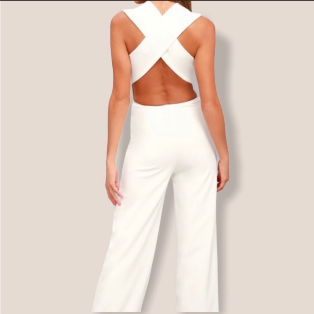 Vici white cross back jumpsuit!
